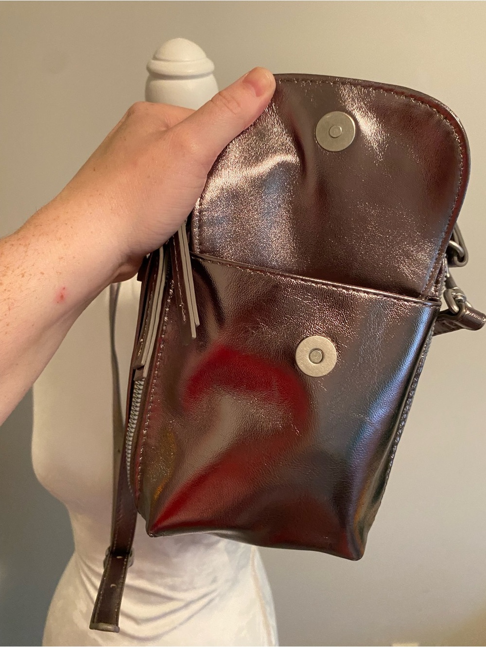 Metallic Crossbody Mini Backpack - Shiny Bronze American Leather Company - Picture 10 of 11